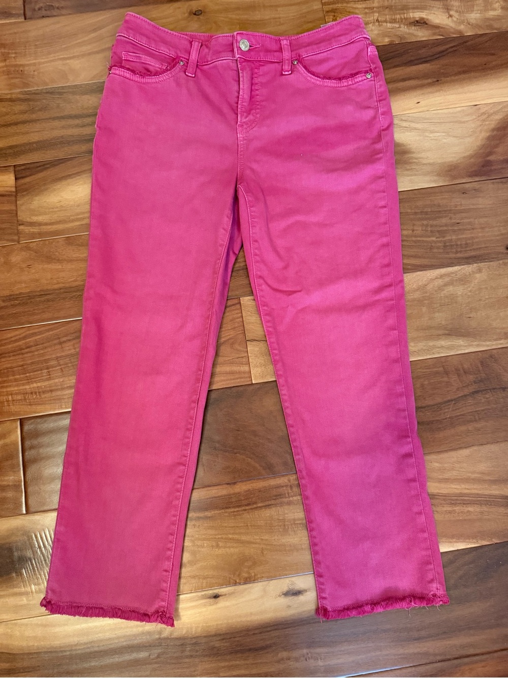 Chico's Bright Pink Girlfriend Frayed Cropped Straight-Leg Jeans